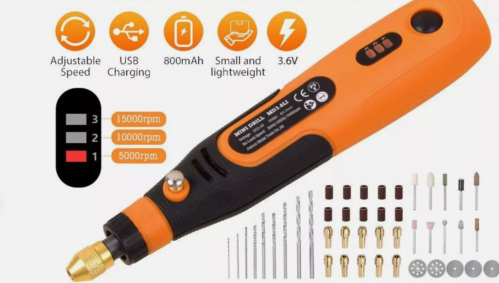 Taladro amoladora mini eléctrico inalámbrico.