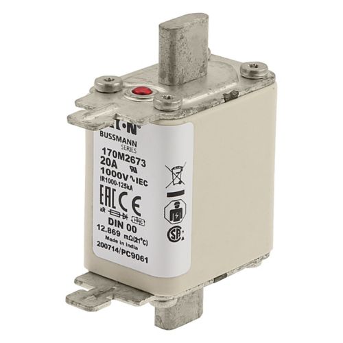 Fusible de alta velocidad 20 A 1000V DIN 00 AR. Código: 170M2673